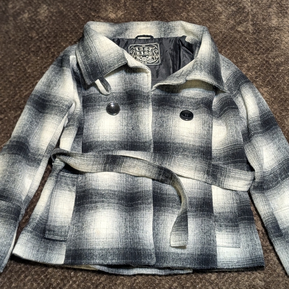 Vintage Last Kiss Women's Size Small Plaid Belted Peacoat